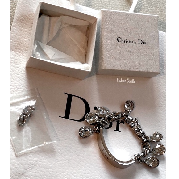 Christian Dior Vintage Silver Crystal Embellished Logo ID Gambler Charm Bracelet - Picture 12 of 15
